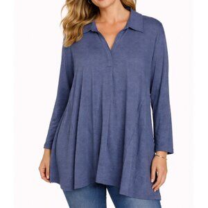 Soft Surroundings Women's Blue Long Sleeve Collared Button Up Tunic Top Size XL